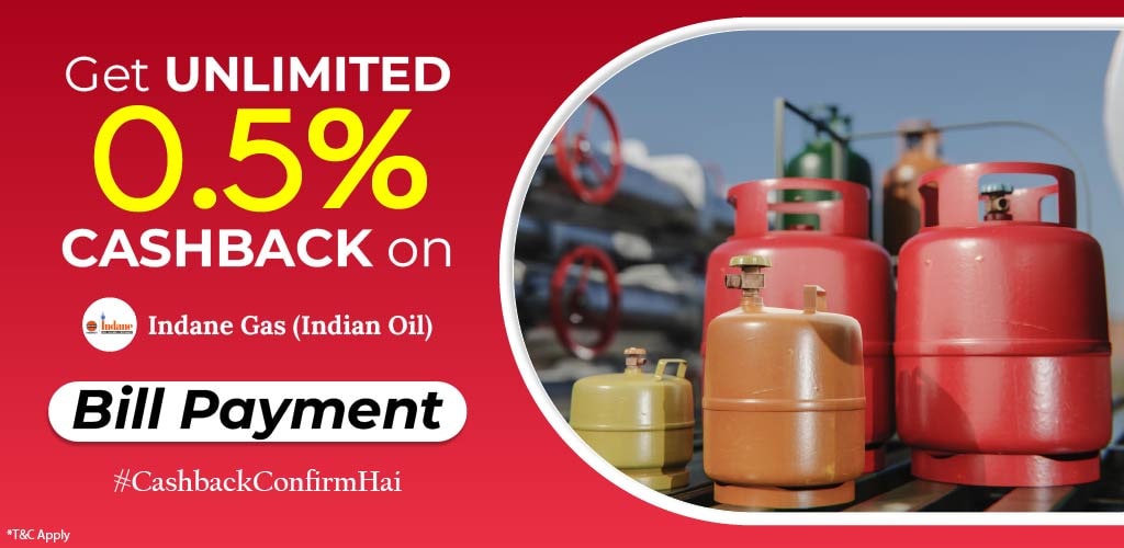 Get UNLIMITED 0.5 CASHBACK on Indane Gas (Indian Oil) Cylinder booking. ePayon Recharge