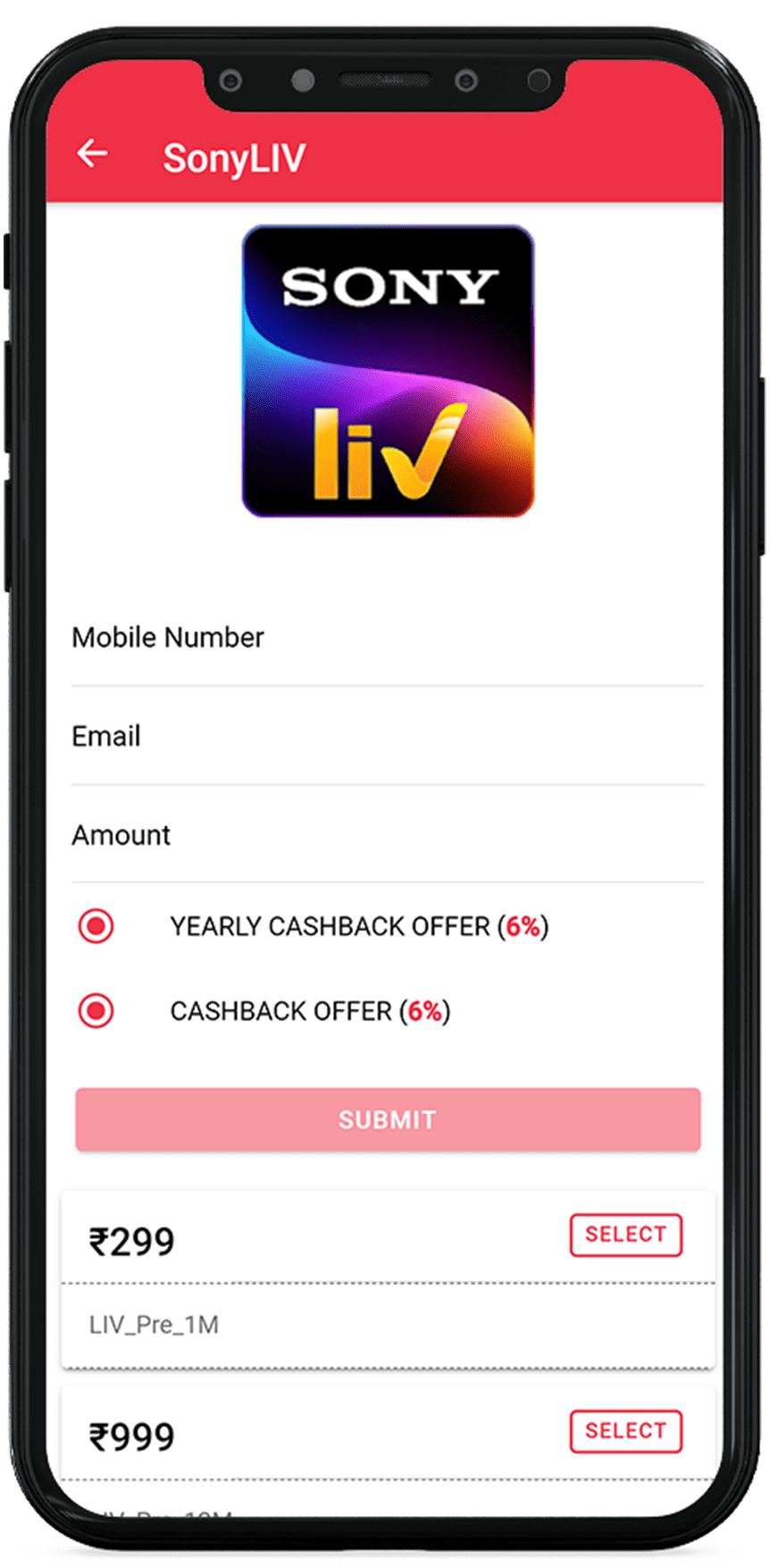 Get UNLIMITED <b>6%</b> CASHBACK on Sony LIV Subscription Recharge.